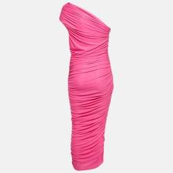 Pre Owned Solace London Pink Ruched Jersey One-Shoulder Amaya Midi Dress M
