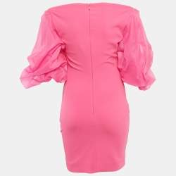 Pre Owned Solace London Pink Crepe Puff Sleeve Ellice Mini Dress S