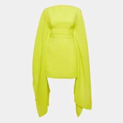 Solace London Lime Green Plisse Long Sleeve Mini Dress S