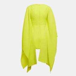 Solace London Lime Green Plisse Long Sleeve Mini Dress S
