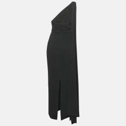 Solace London Black Crepe The Demi One-Shoulder Maxi Dress M