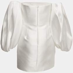 Pre Owned Solace London White Satin Off-Shoulder Puff Sleeve Bella Mini Dress M