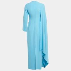 Solace London Blue Crepe Flared One Sleeve Gown M