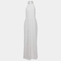 Pre Owned Solace London White Crepe & Satin Neck Detail Dahlia Maxi Dress L