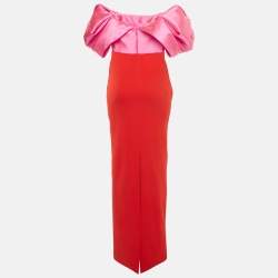 Pre Owned Solace London Red  Crepe & Pink Sateen Sian Maxi Dress S