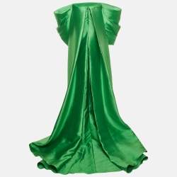 Pre Owned Solace London Green Crepe Off Shoulder Cape Detail Gown S