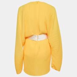 Pre Owned Solace London Yellow Plisse Bow Belted Tanzy Short Dress S