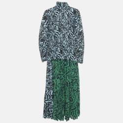 Pre Owned Solace London Blue/Green Printed Plisse Top and Skirt Set S/M