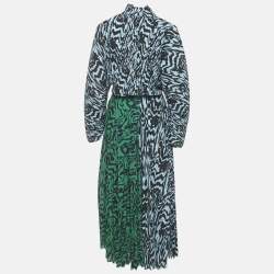 Pre Owned Solace London Blue/Green Printed Plisse Top and Skirt Set S/M