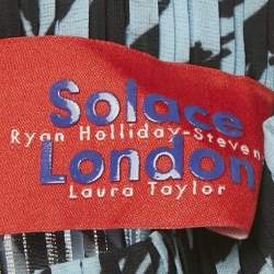 Pre Owned Solace London Blue/Green Printed Plisse Top and Skirt Set S/M