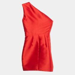 Pre Owned Solace London Red Taffeta One Shoulder Mini Dress S