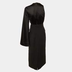 مملوكة مسبقًا Solace London Black Satin & Crepe Marceo Midi Dress S
