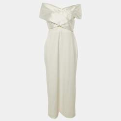 Pre Owned Solace London Ivory Crepe The Rhea Maxi Dress L