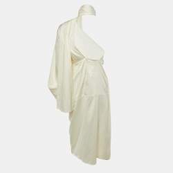 Pre Owned Solace London Ivory Satin Sorina One Shoulder Dress M