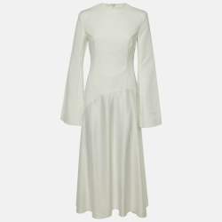 Pre Owned Solace London White Crepe & Jersey The Gaia Midi Dress M