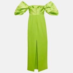 Pre Owned Solace London Green Taffeta and Stretch Crepe The Arla Maxi Dress S