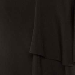 Pre Owned Solace London Black Crepe Cape Shoulder Ruffle Detail Alora Midi Dress L