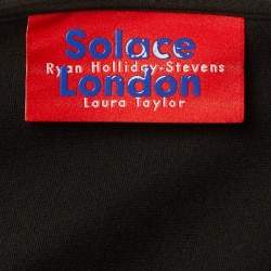 Pre Owned Solace London Black Crepe Cape Shoulder Ruffle Detail Alora Midi Dress L