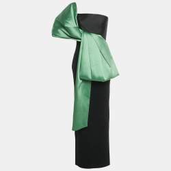 مملوكة مسبقًا Solace London Black /Green Crepe Bow Detailed Strapless Gown M