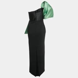 مملوكة مسبقًا Solace London Black /Green Crepe Bow Detailed Strapless Gown M