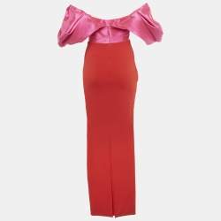 Pre Owned Solace London Pink /Red Stain & Crepe Maxi Dress S