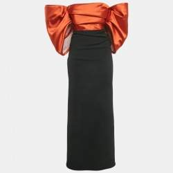 مملوكة مسبقًا Solace London Black/Orange Crepe Arla Maxi Dress S