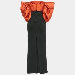 مملوكة مسبقًا Solace London Black/Orange Crepe Arla Maxi Dress S