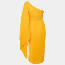 Pre Owned Solace London Yellow Crepe Drape Shoulder Lila Midi Dress S 