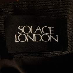 Pre Owned فستان ماكسي سولاس لندن أسود/أخضر سادة كريب بتفاصيل قوس بدون حمالات مقاس متوسط - ميديوم