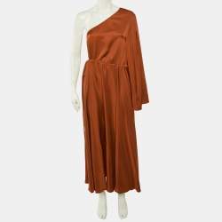 Pre Owned Solace London Brown Sateen One Shoulder Maxi Dress M