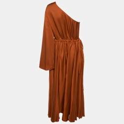 Pre Owned Solace London Brown Sateen One Shoulder Maxi Dress M