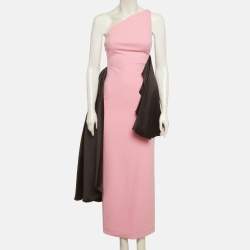 مملوكة مسبقًا Solace London Pink Stretch Crepe Draped Calla Maxi Dress S