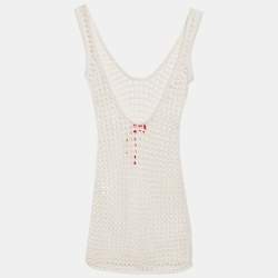 Pre Owned فستان سوليد آند سترايبد كروشيه أبيض شفاف كفر-أب سمول