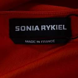 Pre Owned Sonia Rykiel Orange Crepe Button Front Power Shoulder Belted Dress L