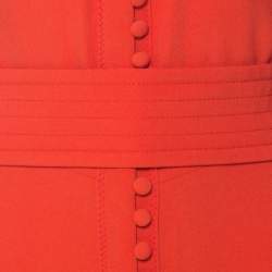 Pre Owned Sonia Rykiel Orange Crepe Button Front Power Shoulder Belted Dress L