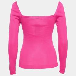 Pre Owned Sonia by Sonia Rykiel Pink Knit Square Neck Cardigan S