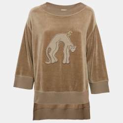 Sonia Rykiel Grey Cat Applique Velvet Sweatshirt S