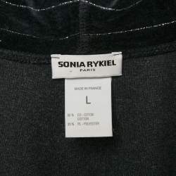 Sonia Rykiel Grey Striped Velvet Zip-Up Hoodie L