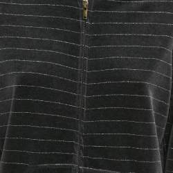 Sonia Rykiel Grey Striped Velvet Zip-Up Hoodie L