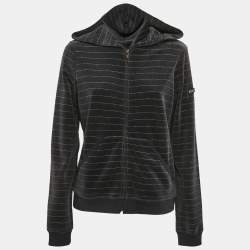 Sonia Rykiel Grey Striped Velvet Zip-Up Hoodie L