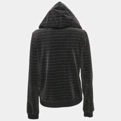 Sonia Rykiel Grey Striped Velvet Zip-Up Hoodie L