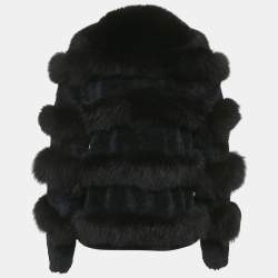 Sonia Rykiel Black Fur Button Front Coat M