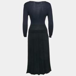 Pre Owned Sonia Rykiel Navy Blue/Black Rib Knit V-Neck Midi Dress M