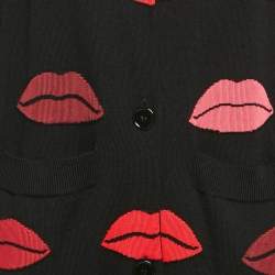 Sonia Rykiel Black Lip Pattern Jacquard Knit Button Front Cardigan S