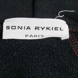 Pre Owned Sonia Rykiel Black Logo Trim Cotton Knit Hoodie M