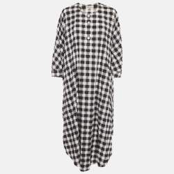 Pre Owned Sonia Rykiel Black/White Checked Cotton Long Kaftan Dress One Size 