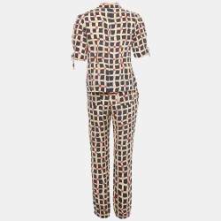 Pre Owned طقم بلوزة وسروال حرير مطبوع متعدد الألوان سونيا ريكيل حجم متوسط