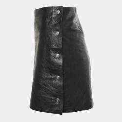 Pre Owned Sonia Rykiel Black Leather Buttoned Mini Skirt M