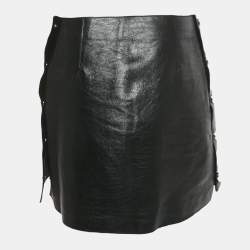 Pre Owned Sonia Rykiel Black Leather Buttoned Mini Skirt M