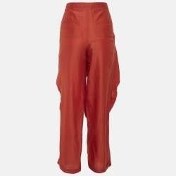 Pre Owned Sonia Rykiel Red Cotton Blend Drawstring Trousers S